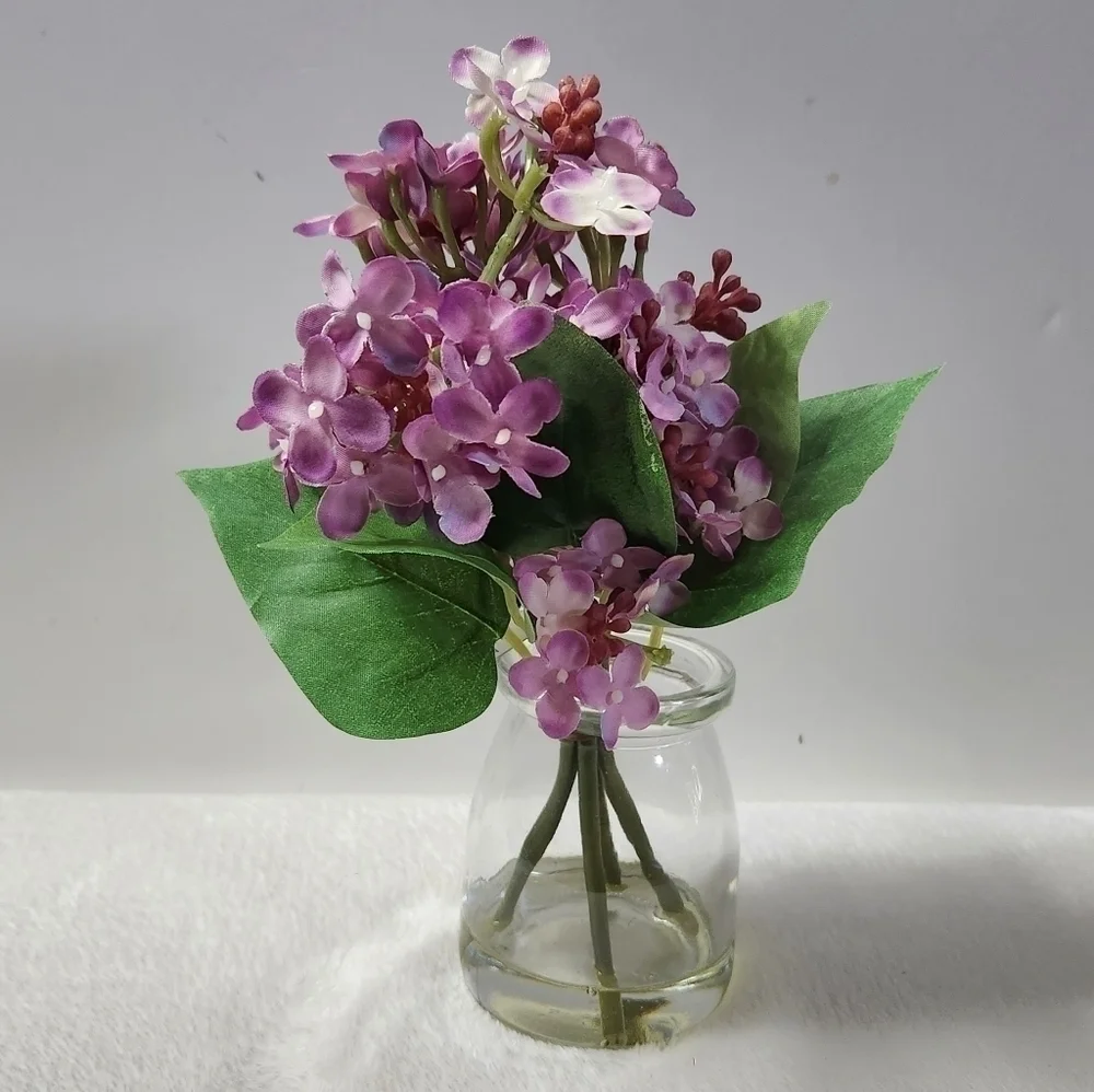 Faux Purple White Lilac Clear Jar Farmhouse Home Decor Accent